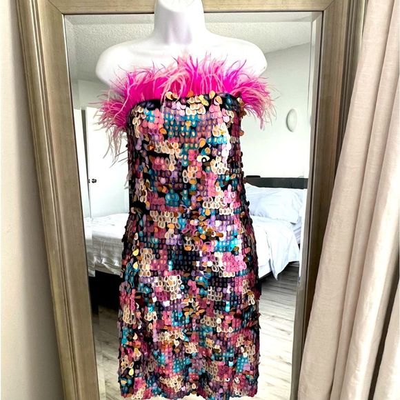 FASHIONNOVA Feather Sequins Mini Dress Multi Color Size XXL. - Picture 1 of 11
